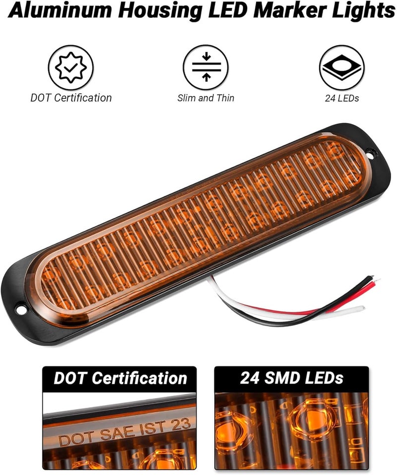 XtraGlow 7.5 inch Aluminum Housing Amber 24LEDs Trailer Side Marker Turn Signal Light Surface Mount Clearance Lights of Truck Motorcycle Tractor RV Pickup, IP67 Waterproof 2Pcs - Image 3